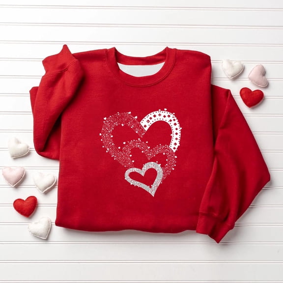 Girls Red Heart Sweatshirt, Soft Stretch Valentine's Day Top, Loose Crew Neck Kids Graphic Sweatshirt for 3-12 Years,Size 6-7 T