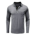 thumbnail image 4 of CCRFTGI Mens Long Sleeve Polo Shirts Casual Lapel Collared Shirts Classic Basic V-Neck Pullover Stylish Button T Shirts with Pocket Light Gray 2XL, 4 of 5
