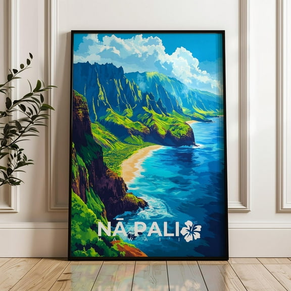 Na Pali Coast Travel Print - Hawaii Wall Art Poster, Illustration Artwork, Kauai Island Home & Office Decor, United States Gift Idea Wall Art, Modern Wall Decor, 8x12 UNFRAMED
