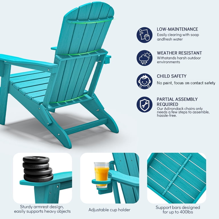 Awoutwood Folding Adirondack Chair, Weather-Resistant Plastic