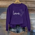 thumbnail image 2 of Graphic Sweatshirts for Women Love Print Round Neck Long Sleeve Cozy Tunic Tops Classic-Fitted Pullover Shirts (Purple,S), 2 of 5