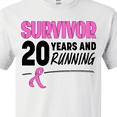 thumbnail image 4 of Inktastic Breast Cancer Survivor 20 Years and Running with Pink Ribbon T-Shirt, 4 of 5