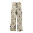 thumbnail image 5 of Minjewel Palazzo Pants for Women Print Wide Leg - High Waist Casual Trousers Pockets Elastic, Wide Leg Pants Boho Summer Trousers, Pants for Women for Beach Daily,Beige L, 5 of 7