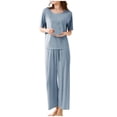 thumbnail image 4 of Endives Women's Pajama Sets 2 Piece Outfits Summer Casual Loose Short Sleeve Pullover Tops Wide Leg Pants Sets Tracksuit Sleepwear, 4 of 6
