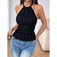 thumbnail image 6 of Open Back Halter Tops for Women Backless Ruched Ruffle Crop Tops Smocked Y2K Going Out Camisoles Black S, 6 of 9