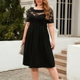 thumbnail image 5 of WTOBBY Women's Plus Size Lace Dress, Fashionable Solid Color Round Neck Short Sleeve Hollow-Out Vacation Midi for Beach Parties Resorts and Summer Events,Black 4XL, 5 of 5