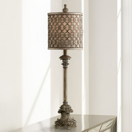 Buffet Table Lamps Contemporary Regency Hill French Buffet Table Lamp Beige Scroll Metal Lattice Candlestick Framed Cylinder Shade for Dining Room ()