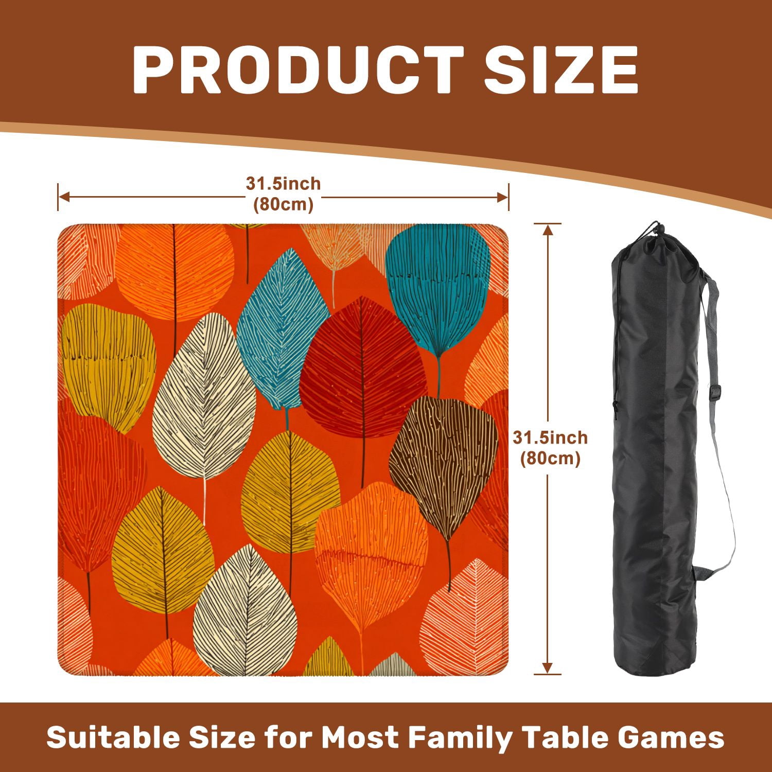 Mahjong Mat 31.5" x 31.5" Flowers leaves Mid century modern art Abstract Non-Slip Noise Reduction American Mahjong Tiles Table Cover for Dominoes Poker Card Board Games Gift