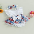 thumbnail image 3 of Newborn Baby Girl Rompers Dress Floral Short Sleeve Bodysuit + Headband, 3 of 9