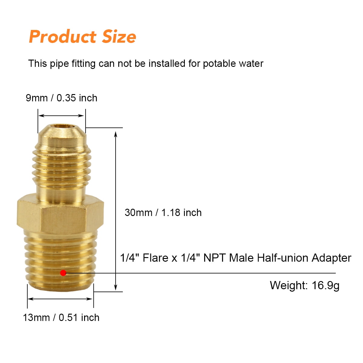 6 Pack) Brass Half Union Coupler Adapter, 1/4 Flare x 1/4 NPT Male Hex  Nipple, Pipe Fitting Gas Adapter 