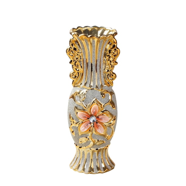 Jarrón de cerámica de estilo europeo, oro coleccionable creativo con diseño dorado, tarro, para Hotel, mesa, decoración del hogar, EstiloC Sunnimix Jarrón de ceramica