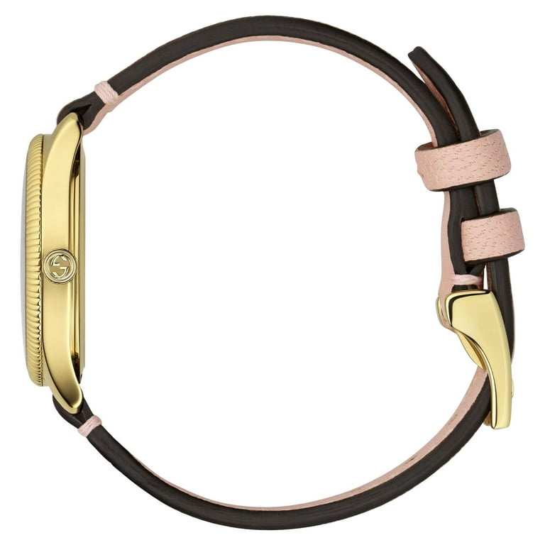 Gucci G-Timeless Yellow Gold PVD Gold Dial Pink Leather Strap