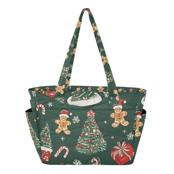 FORMRS Tote Bag for Women Quilted Large Capacity Travel Work Carry On Shoulder Handbag, Yellow Christmas Gingerbread