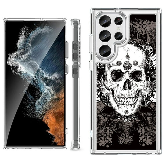 Shockproof Bumper Phone Case for Samsung Galaxy S23 Ultra 5G, by OneToughShield ® - Grunge Skull
