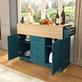 thumbnail image 5 of 55.7'' Rolling Kitchen Island with 2 Drop Leaves, Power Outlet, 3 Drawers, Spice & Towel Rack, Folding Dining Table on 5 Wheels for Kitchen & Dining Room, 5 of 27