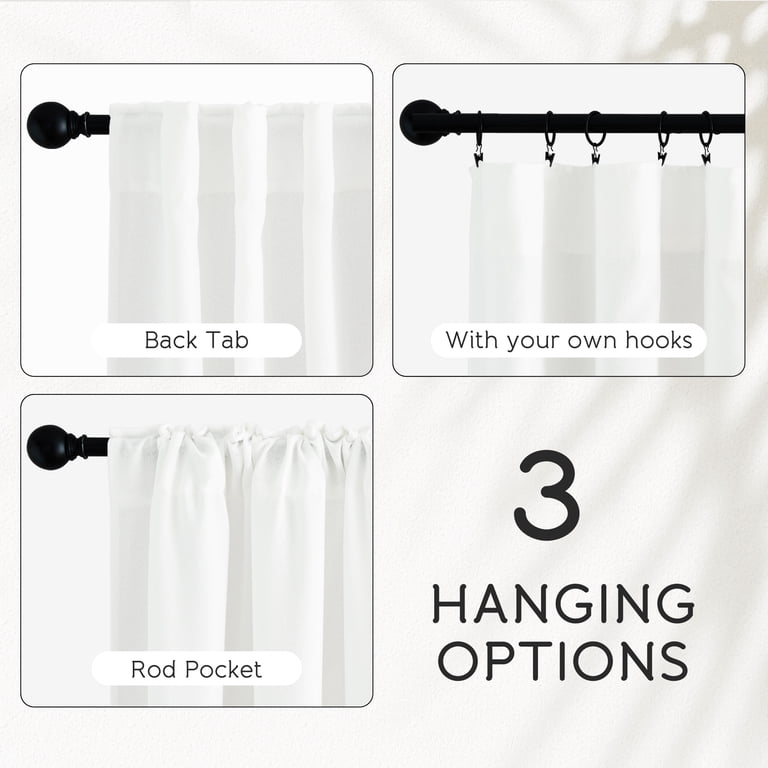NICETOWN Semi Sheer Faux Linen Curtain Panels, White photo 4