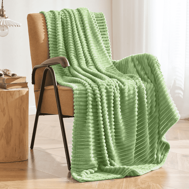 Cobija, Cobija Extra Suave de 230GSM con Diseño de Rayas, Mantas Acogedoras y Esponjosas para Sofá, Cama, Sillón, Ligeras y Versátiles para Oficina, Recámara, Picnic, Decoración Del Hogar, Salvia