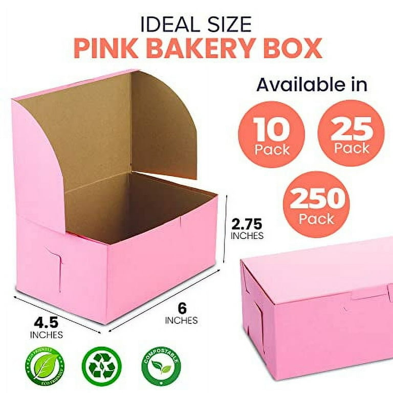 20pcs Pink Bakery Boxes 4x4x2.5 Inches With Windows - Thank You Treat Boxes For Cookies & Pastries