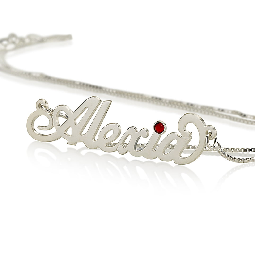 Jumping Birthstone Bar Necklace Personalized Name Necklace Sterling Silver Custom Made Any Name