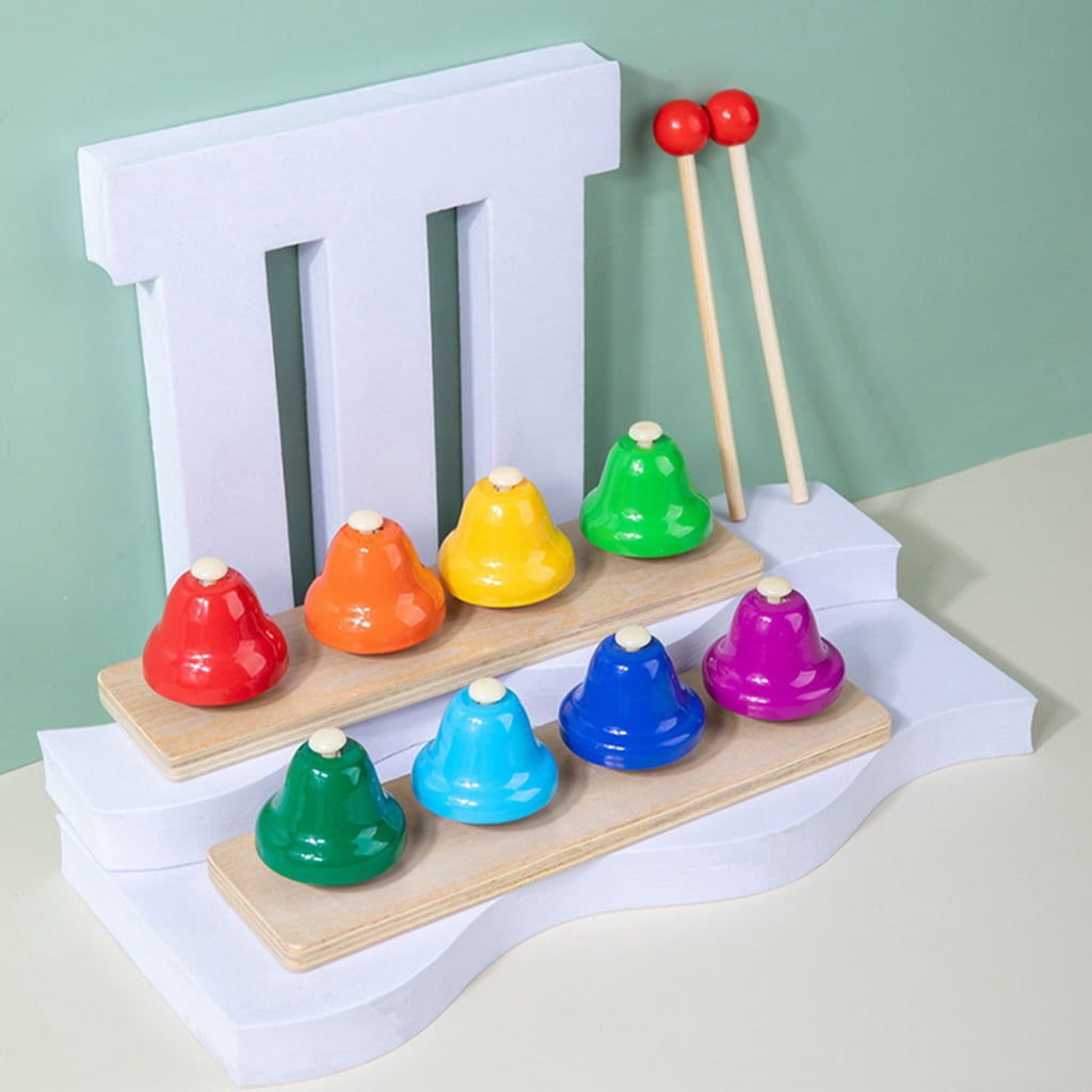 Miiottaa 8 Note Musical Handbells Set Colorful Desk Bells Percussion Instrument Music Table Bells for Festival, Musical Teaching