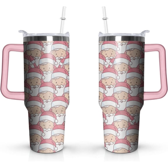 40oz Christmas Tumbler with Handle and Straw, Santa Claus Stainless Steel Insulated Cup, Xmas Eve Coffee Mug Water Bottle, Gifts for Women