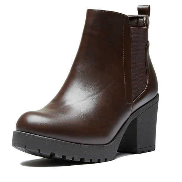 elastic panel slip on chunky heel ankle booties