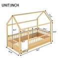 thumbnail image 4 of Bellemave Twin Size Montessori Bed, Wood Twin House Beds with Fence, Floor Bed with Roof for Bedroom Playroom（Natural）, 4 of 8