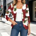 thumbnail image 4 of EANJE Women Christmas Graphic Open Front Cardigan, 3/4 Sleeve Loose Lightweight Shrug, Casual Printed Thin Knit Layering Top Red L, 4 of 6