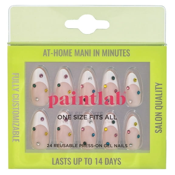 PaintLab Reusable Gel Press on Nail Art Kit, Almond Shape, Bejeweled, 30 Count