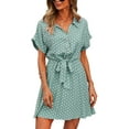 thumbnail image 1 of Femmes Robes Casual Manches Courtes Imprimé Floral Bouton vers le Bas V Cou Été Boho Midi Robe, 1 of 6