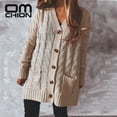 thumbnail image 4 of LOVE DOCK Winter Clothes Women 2021 Winter New Single Breasted Pockets Knitted Cardigan Women Loose Twist Long Sweater Coat, 4 of 6