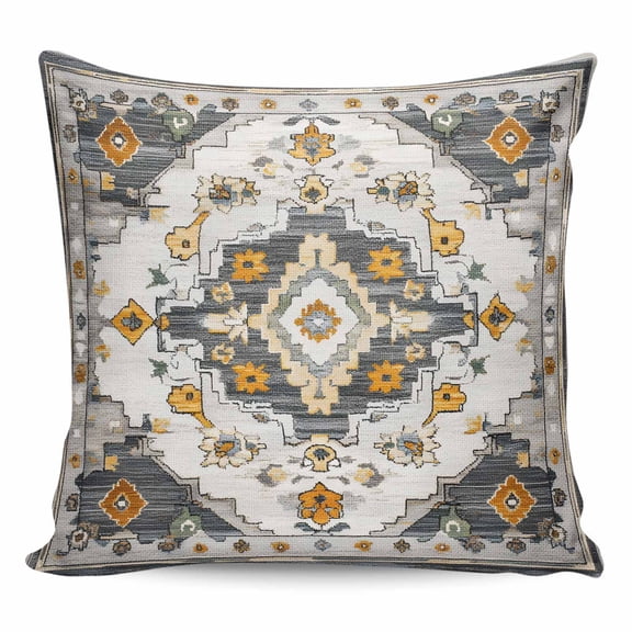 Throw Pillow Covers 16x16 Inch, Orange Grey Boho Decorative Pillow Cases for Couch Sofa Bed, Vintage Southwestern Geometric Ethnic Cotton Linen Square Home Decor Pillowcases with Hidden Zipper