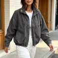 thumbnail image 6 of VBVC Women's Zip Up Denim Bomber Jacket , Casual Collared Jean Coat For Women , Ladies' Elastic Hem Outerwear with Pockets, Gray , S-2XL, 6 of 9