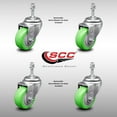 thumbnail image 2 of 3 Inch SS Green Polyurethane Wheel Swivel 10mm Threaded Stem Caster Set SCC, 2 of 2