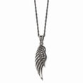 thumbnail image 3 of Chisel  Stainless Steel Antiqued and Polished with Marcasite Wing Pendant on a 20 inch Singapore Chain Necklace, 3 of 4