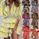 thumbnail image 5 of Women Fashion Print Bat Sleeve Dress V-Neck Hem Irregular Ruffled Slim Dress, 5 of 8