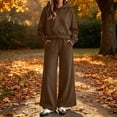 thumbnail image 2 of Sevevn Women's Fall Lightweight 2‑Piece Sweatsuit Outfit, Relaxed Cropped Hoodie with Wide‑Leg Pants for Daily Casual Wear, 2 of 9