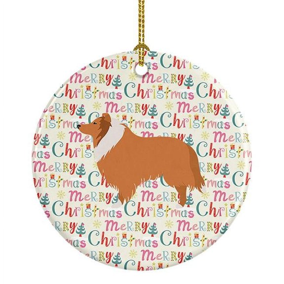 Collie Dog Merry Christmas Ceramic Ornament 2.8 in x 2.8 in