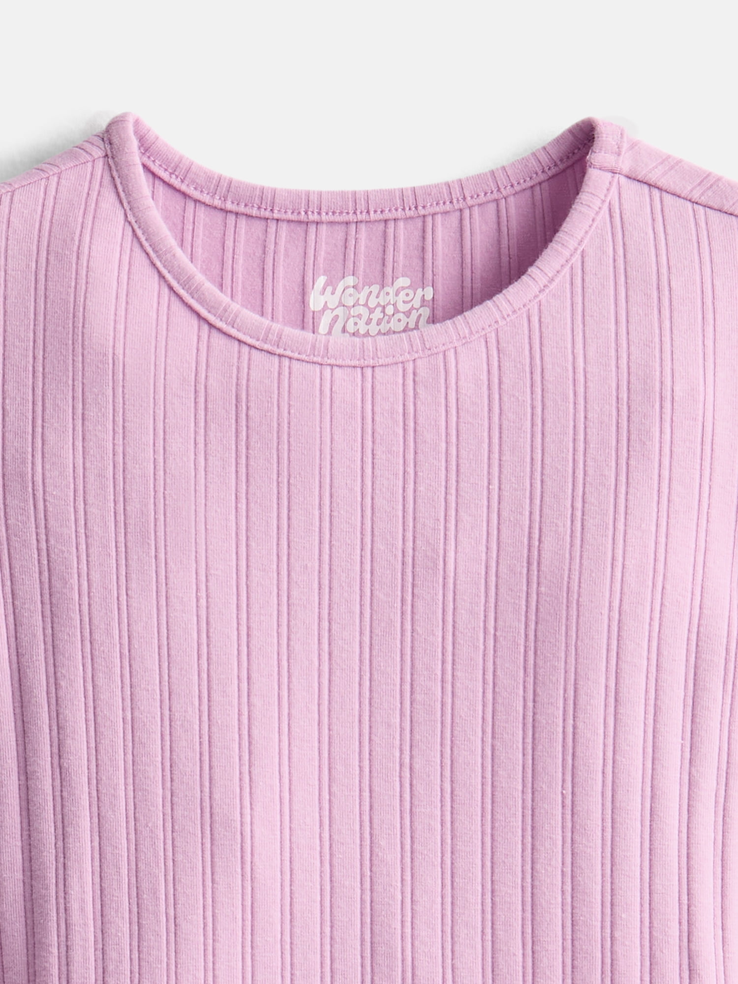 Wonder Nation Little Girls Ribbed Top with Long Bow Sleeves, Sizes 4-10