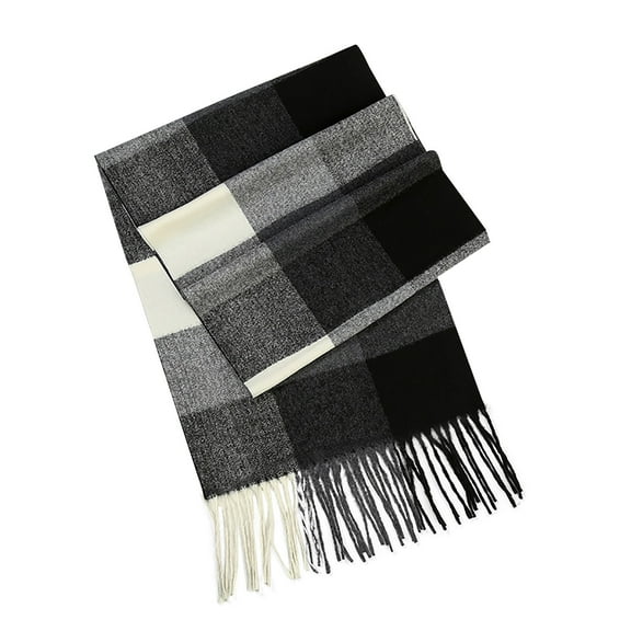SuTry Men's Fashionable Color Plaid Scarves Versatile Winter Warm with Tassel Detail Shawl Style Suitable for Cold Weather Classic British(Gray#2,Free Size)