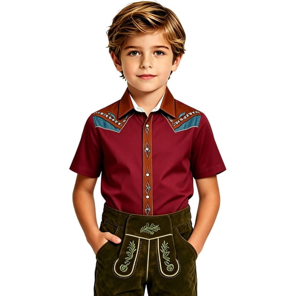 Kiijoy Toddler Boys Western Cowboy Shirt Short Sleeve Button Down Shirt Top for Kids, 3-4 Years
