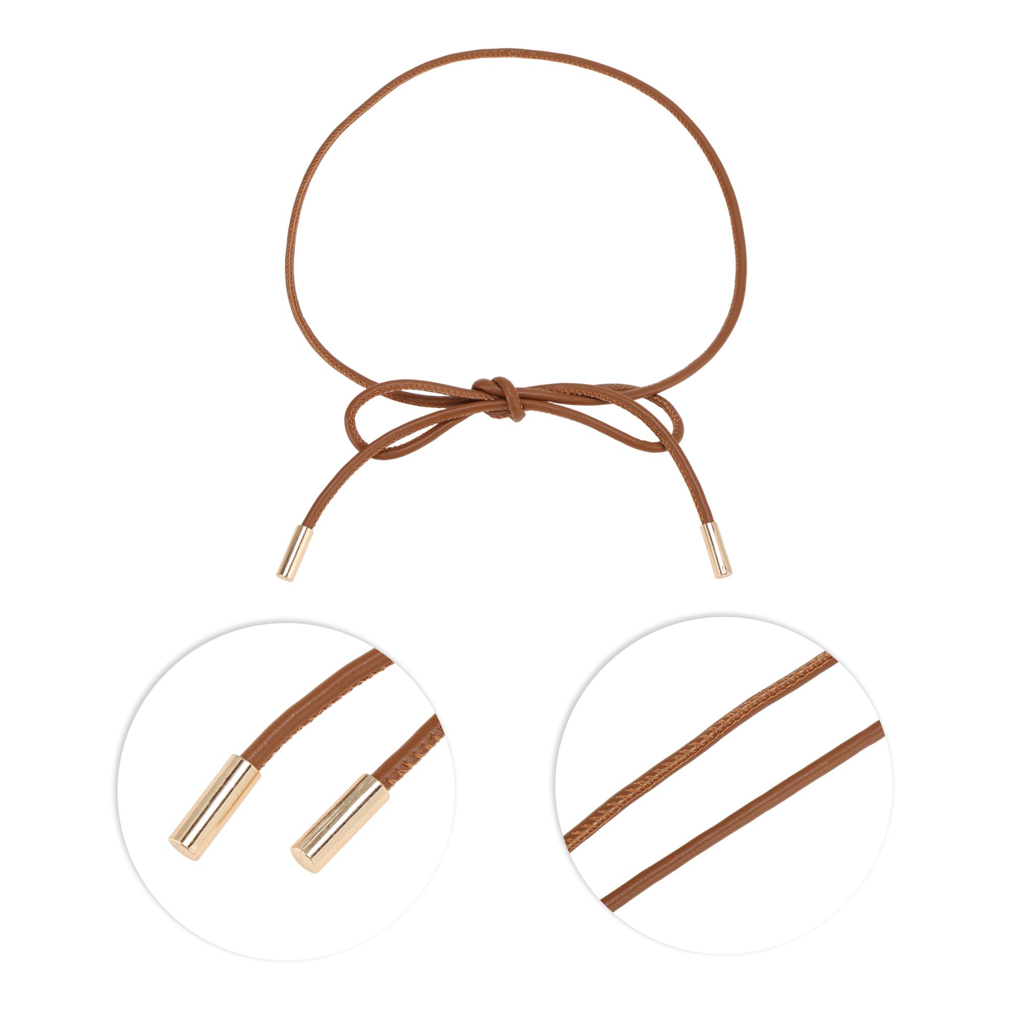 Unique Bargains Buckle Leather Cord Adjustable Waist Cord Light Brown