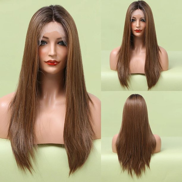 Pelucas de encaje largas y rectas para mujer, cabello sintético de aspecto Natural, fibra de alta temperatura, resaltado Rubio, sedoso, diario, fiesta