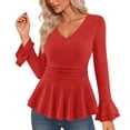 thumbnail image 6 of BLVB Sparkly Tops for Women Ruffle Long Sleeve V Neck Peplum Shirts Glitter Blouses for Evening Party Night, 6 of 7