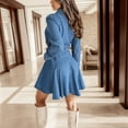 thumbnail image 5 of OSOLU Dresses Solid Color Women Classic Blue V Collar Long Sleeve Denim Dress Retro Buttons Pockets Dress Relaxed Fit Sundress Wedding Guest Dress, 5 of 9
