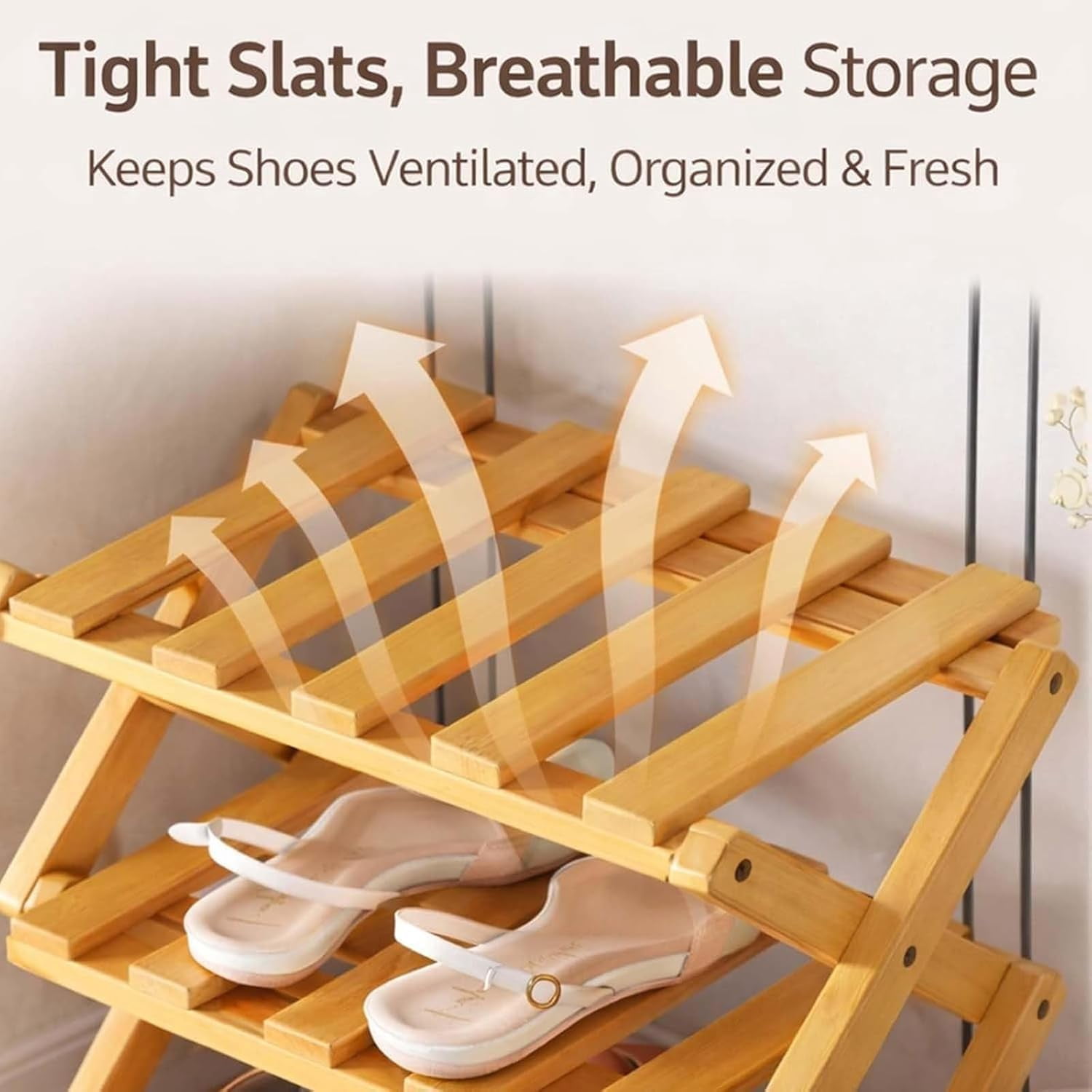 Bamboo Shoe Storage Rack – Foldable Shoe Rack for Small Spaces, Narrow Shoe Shelf for Entryway, Closet and Bedroom