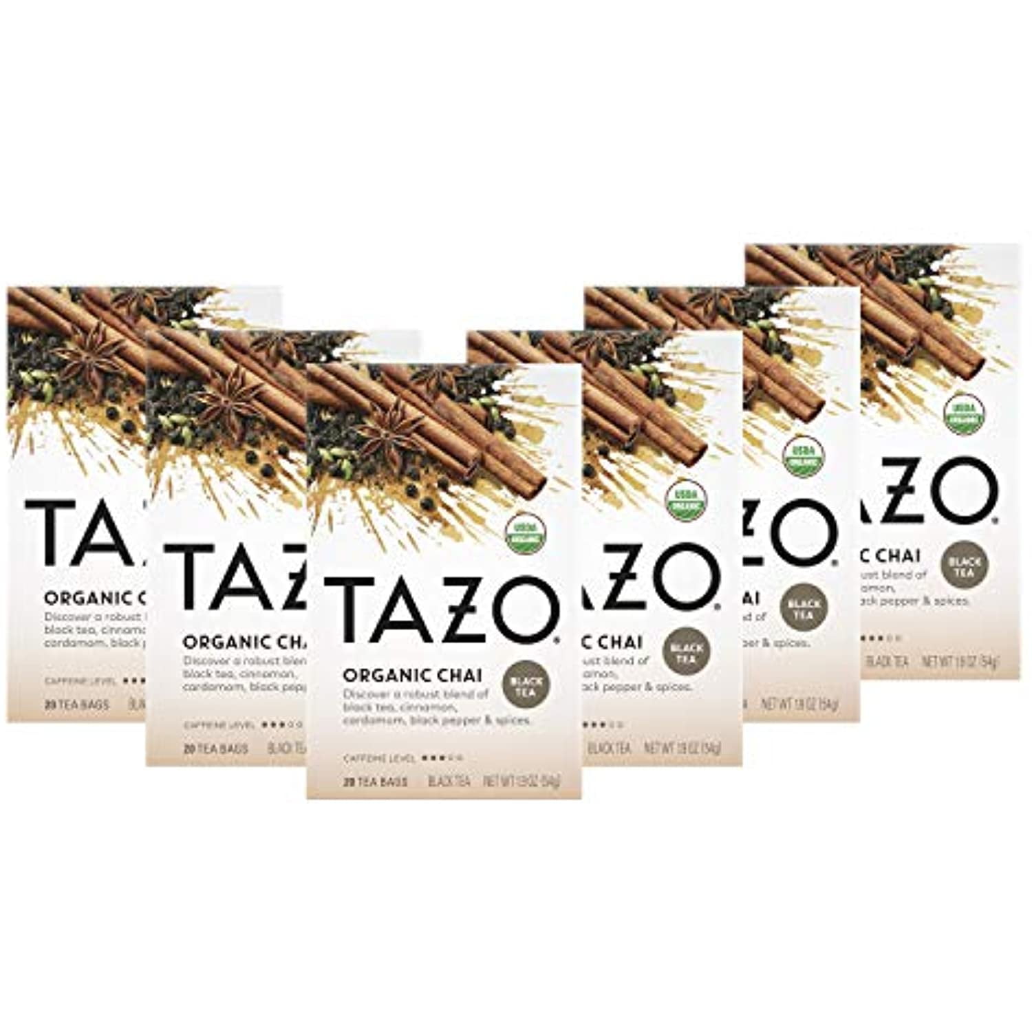 Tazo Organic Chai For A Warm Spiced Chai Black Tea Moderately Caffeinated Tea 20 Tea Bags, Pack Of 6