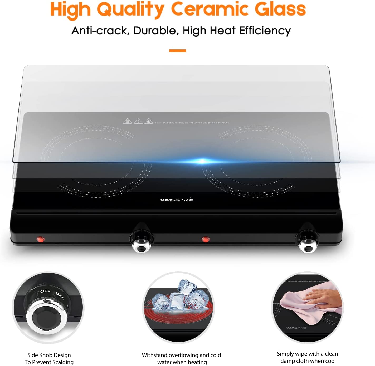Electric Hot Plate for Cooking, Infrared Double Burner,Electric Cooktop 2 Burner,1800W Portable Electric Stove,Heat-up In Seconds,Countertop Cooktop for Dorm,Compatible with All Cookware