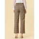 thumbnail image 4 of INSPIRE CHIC Pantalones a cuadros casuales para mujer, bolsillos, pierna recta, trabajo, oficina, pantalones Beige Marrón Claro M, 4 of 5