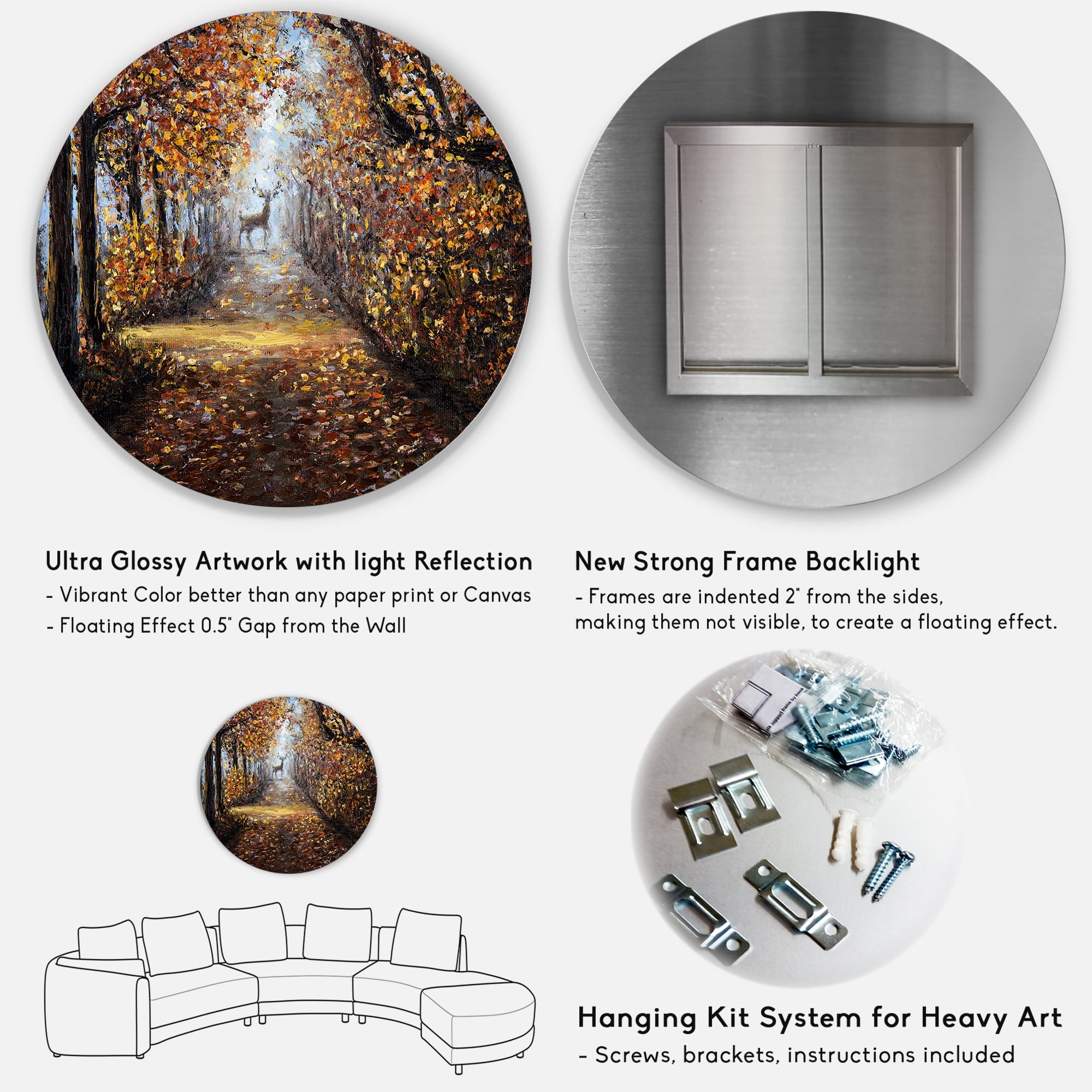 Designart 'Deer In The Autumn Park' Lake House Circle Metal Wall Art 36x36 - Disc of 36